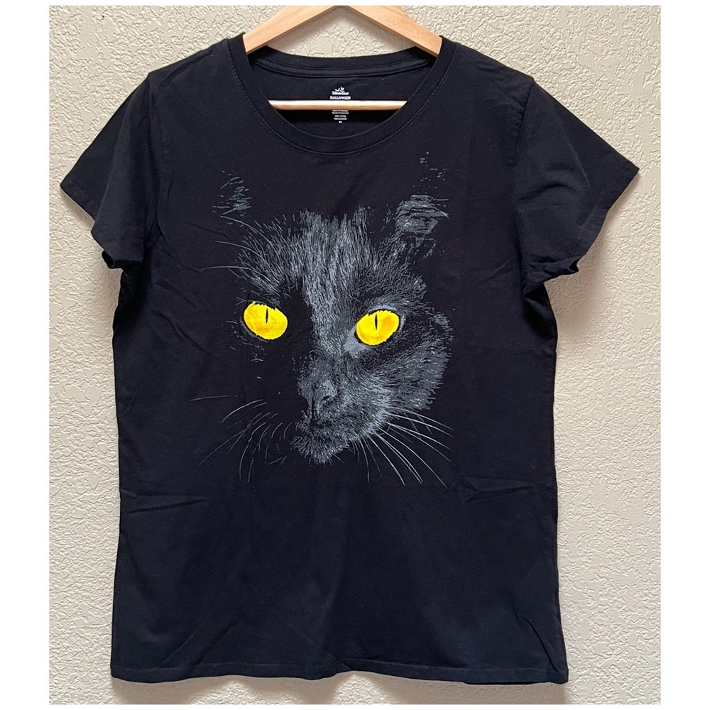 Girl Black Cat Face Eyes Halloween Shirt Size XL (16/18)